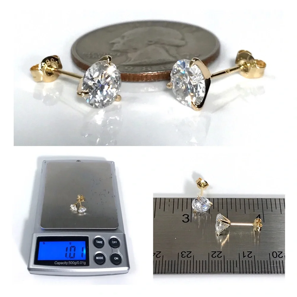 14KT 2 CARAT GENUINE MOISSANITE SOLID YELLOW GOLD MARTINI SET STUD EARRINGS NWOT - Picture 9 of 12